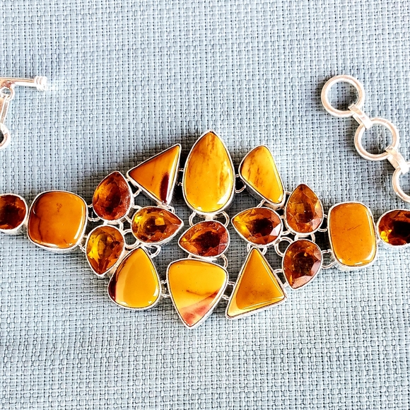 New Mookaite & Citrine 925 Silver Statement Bracelet. - Picture 6 of 13